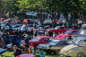 Packed fairgrounds with classic cars
