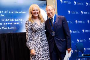 Dr. Katrina Lantos Swett, President of the Lantos Foundation, presents the 2023 Lantos Prize to Professor Irwin Cotler