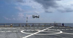 PteroDynamics Transwing® UAV autonomous takeoff from USNS Burlington during the U.S. Navy’s Hybrid Fleet Campaign Event.
