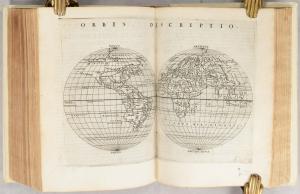 Lot 828 is La Geografia di Claudio Tolomeo Alessandrino by Girolamo Ruscelli (1574), the third edition of Ruscelli's translation of Claudius Ptolemy's Geographia, complete with 65 maps, enlarged copies of the maps created by Giacomo Gastaldi. Estimate: $9