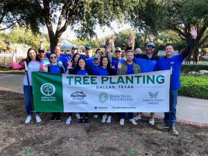 Members of the North Texas office of Meritage Homes helped a community vegetable garden increase its tree canopy, become more beautiful and more productive.