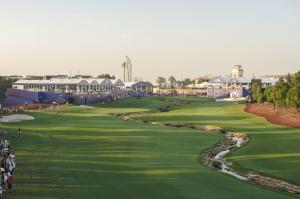 A GENERAL VIEW OF THE 18TH HOLE AT THE  2022 DP WORLD TOUR CHAMPIONSHIP, DUBA