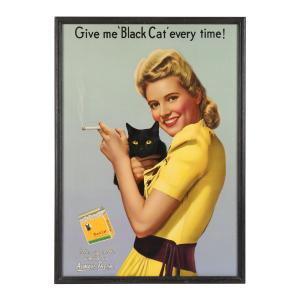 This Canadian Black Cat Cigarettes lithographed paper poster from the 1940s in the original frame, 27 inches by 19 ½ inches, was the top lot on Day 1, finishing at CA$3,835.