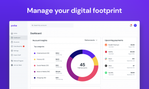 Purple background with product screen that says manage your digital footprint