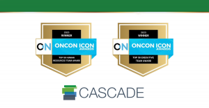 badges for OnCon Top 50 Executive Team Award and the Top 50 Human Resources Team Award
