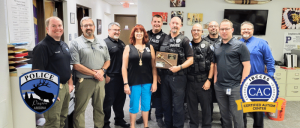 Payson Police Department group photo officers and staff with log and CAC badge overlay