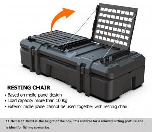 Here's a chill-out chair you can attach to the box's exterior. It's the perfect height for comfortable sitting, and it can hold up to 100kg.