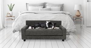 Dog bed in Charcoal with Dog in room setting