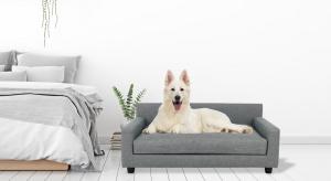 Dog bed in Metal fabric with Dog in room setting