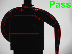 Knee implant passing inspection with patented VisionGauge CAD Auto-Pass/Fail technology