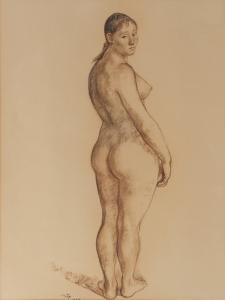 Conte and pencil on wove paper by Francisco Zuñiga (Costa Rica / Mexico, 1912-1998) Untitled, Nude Study (Looking right), 1965, 26 inches by 20 inches (est. $3,000-$5,000).