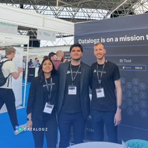 Tina Bhatia, Pablo Lerdo de Tejada, and Logan Havern representing Datalogz at the AI & Big Data Expo Europe.
