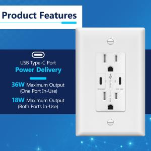 This infographic shows that the USB outlet has Power Delivery technology and up to 36W a port, or 18W split between two ports.