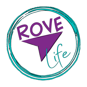 Rove Life Logo shaped like a compass and teal and purple
