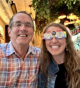 Astronomer Doug Duncan with Author Meg Jerit of "The Moonies" celebrate the October 14, 2023, Annular Eclipse in Austin, Texas.