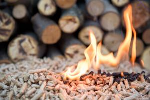 Wood pellets on fire