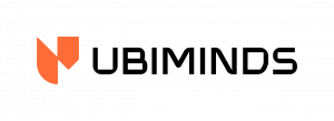 Ubiminds orange logo with black lettering horizontal