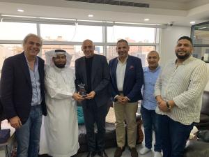 From the left: Mr. Erfan Hamad, Head of Contracting & Loading KSA/UHI - Mr. Emad Alabbas, CEO and Managing Director/MyHotels -  Mr. Osama Wajdi, Chairman/UHI - Mr. Mohamed Mubarak - CCO/UHI - Mr. Ashraf Noaman and Mr. Ahmed Hosny Regional Commercial Manager/UHI