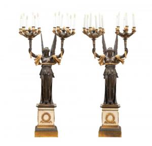 French Empire bronze 12-light Victory candelabra bring ,225 at Ahlers & Ogletree auction, online and live in Atlanta