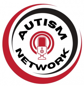 The words Autism Network in a red, black and white circle with a microphone