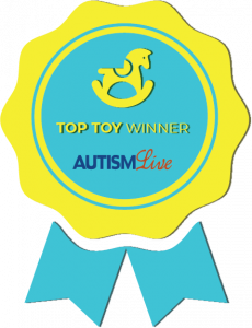 Award badge with the words Autism Live Top Toy