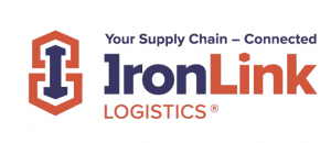 IronLink Logistics Your Supply Chain Connected Logo 3PL Logistics Trasportation warehouse storage supply chain solutions drayage port Charleston Federal Trade zone Logo Link Logo with Outline and Your Supply Chain Connected Slogan.  Orange and Blue