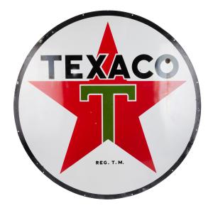 Texaco Service Station double-sided porcelain sign (Canadian, 1950s), six feet in diameter, with excellent color and gloss. One side is in fine condition (est. CA$3,500-$5,000).