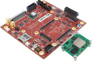 Sundance's EMC² PCIe/104 carrier shown next to the Microchip PolarFire® SoC MPFS250T