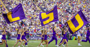 Image of LSU Cheerleaders on football field