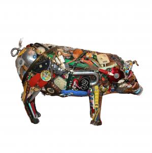 Leo Sewell (American. b 1945), found object sculpture of a pig.
