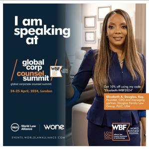ExV Agency clients, like the award-winning, Elizabeth A. Douglas, Esq., who is a contributor to Forbes and CNBC, will travel from around the globe, to share their legal and business thought-leadership at the World Business Festival in London in 2024.