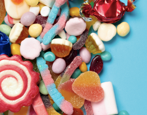 Pile of various types of candy.