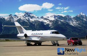 Empty leg private jet charter with New Flight Charters ready for departure from Jackson Hole Airport.