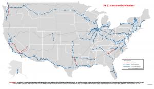 map of the Federal Railroad Administration Corridor ID Selections laying the foundation for a true nationwide passenger rail system