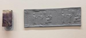 Antiquities were led by this large Old Babylonian amethyst seal, carved with Lamma introducing a worshiper to a seated god ($7,565).