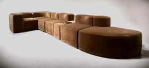 Circa 1974 Guido Faleschini “Teorama” molded foam sofa for Mariani, in seven modular sections and upholstered in the original cotton velvet, 156 inches long ($9,834).