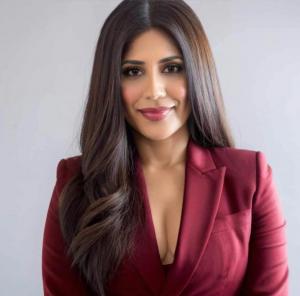 picture of a woman wearing a red suit