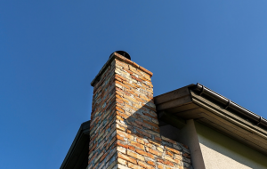 Image of a brick chimney from below.