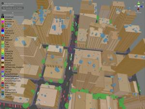 Synthetic city block with labels and annotations for machine learning