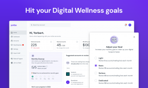 Purple background with product screen that says hit your digital wellness goals