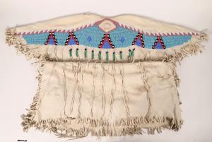 Authentic, hand-made Nez Perce buckskin, beaded, ceremonial dress boasting beautiful detailed beadwork in a rainbow of colors, made by V. Morris, about 52 inches long ($9,062).