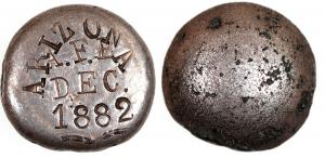 This button-shaped silver ingot, marked “Arizona / A.F. E./ 1882”, 21mm in diameter, 7mm thick and weighing 20.3 grams, was the auction’s overall top lot, selling for $13,125.
