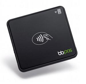 the- BBPOS Chipper™ 2X BT card reader is a 2.5 inch square device about .75 inches thick.