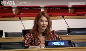 Photo of Cynthia Basinet, addressing United Nations Security Council against cyber warfare from big media and big tech imposter syndrome, seen on celebrities Kardashians, Swift, Taylor, Swift, Meghan, Markle, red carpets pop stars