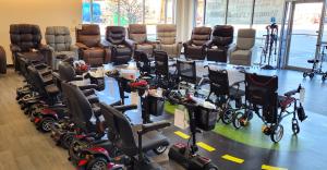 Photo of Mobility City of Louisville showroom with a wide selection of power recliners, mobility scooters and more.