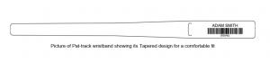 Picture of Pat-track wristband showing its Tapered design for a comfortable fit