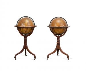 Pair of circa 1820 terrestrial and celestial globes by brothers John and William Cary of London, regarded as the greatest British globe makers of the Georgian period (est. $8,000-$12,000).