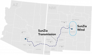 Map of SunZia Wind and Transmission in the U.S.