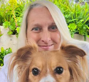 National Puzzle Day Founder Jodi Jill with her Rescue June Bug