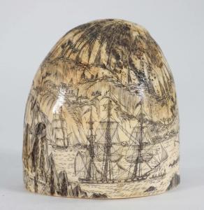 Stout 19th century whale’s tooth carved on the John & Winthrop, a whaling ship captained by William T. Shorey, the only black ship’s captain of the time (est. $2,000-$4,000).